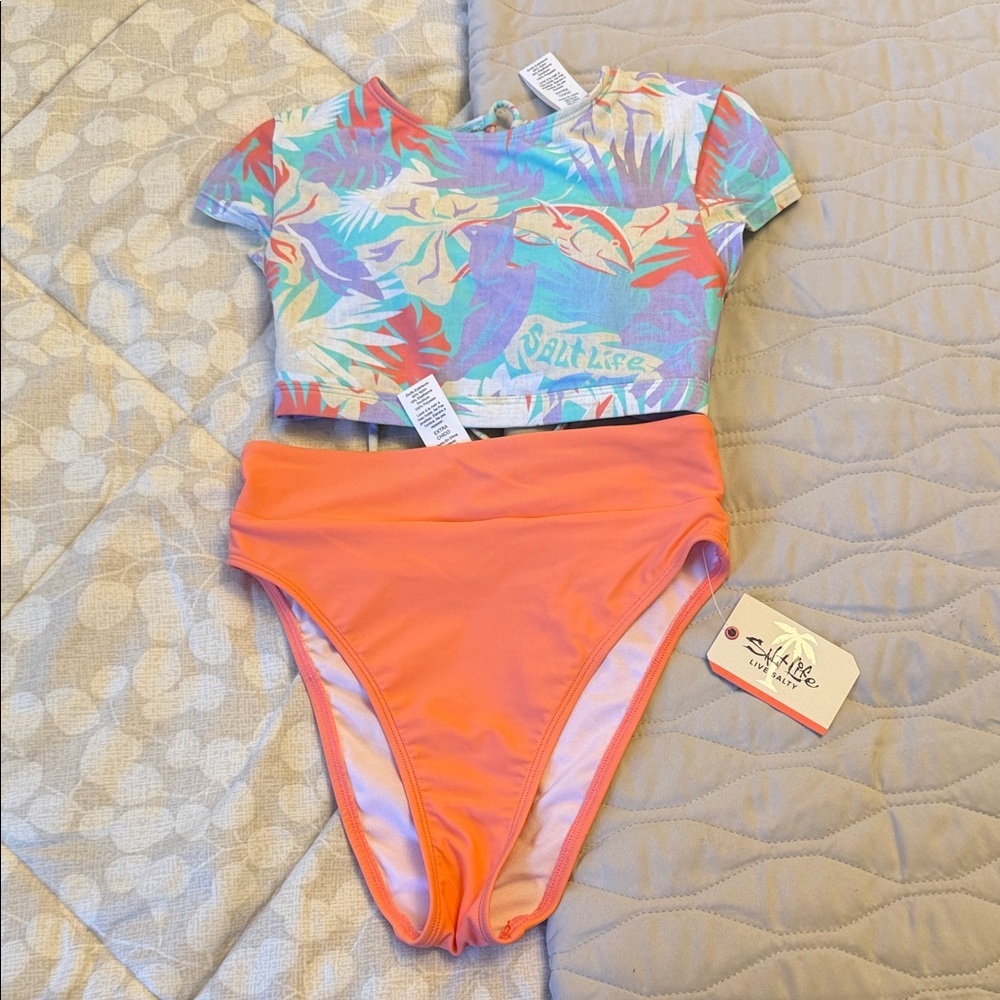 Salt Life women’s ' Coral High-Waist Bikini Set - Tropical Print Top